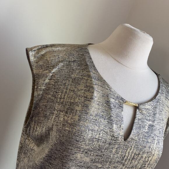 CALVIN KLEIN Tank Womens Sz XL Gold Metallic Holiday - Picture 2 of 6